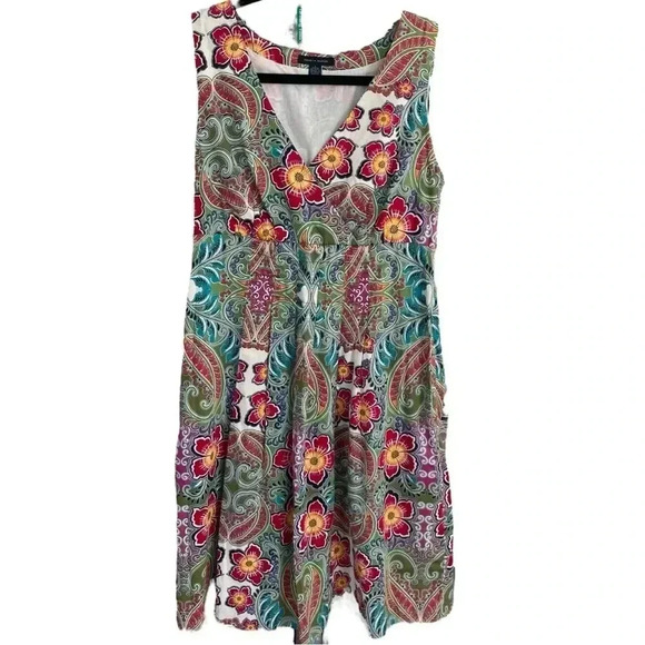 Tommy Hilfiger Cotton Sleeveless Dress Fit & Flare Floral Graphic Print - Picture 1 of 7